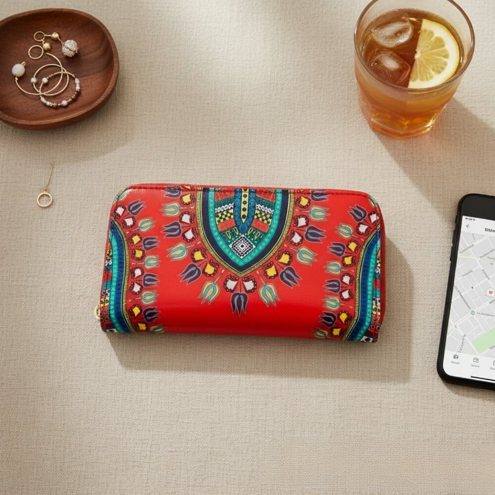 Dashiki Print Zip Around Wallet Clutch Tribal Boho Festival Ethnic Travel Bag - Picture 7 of 12